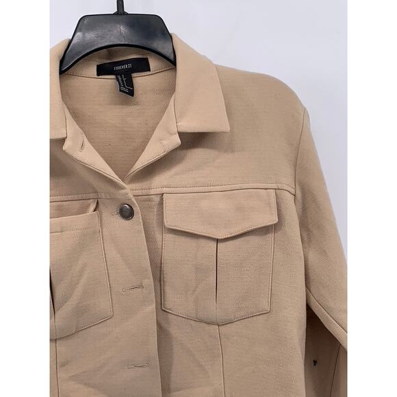 FOREVEVER 21 Women's Tan Button-Up Long Sleeve Cropped Jacket SZ S - Picture 3 of 11
